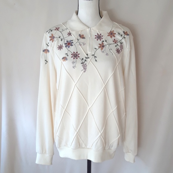 Alfred Dunner White Embroidered and Beaded Sweater - Picture 1 of 8